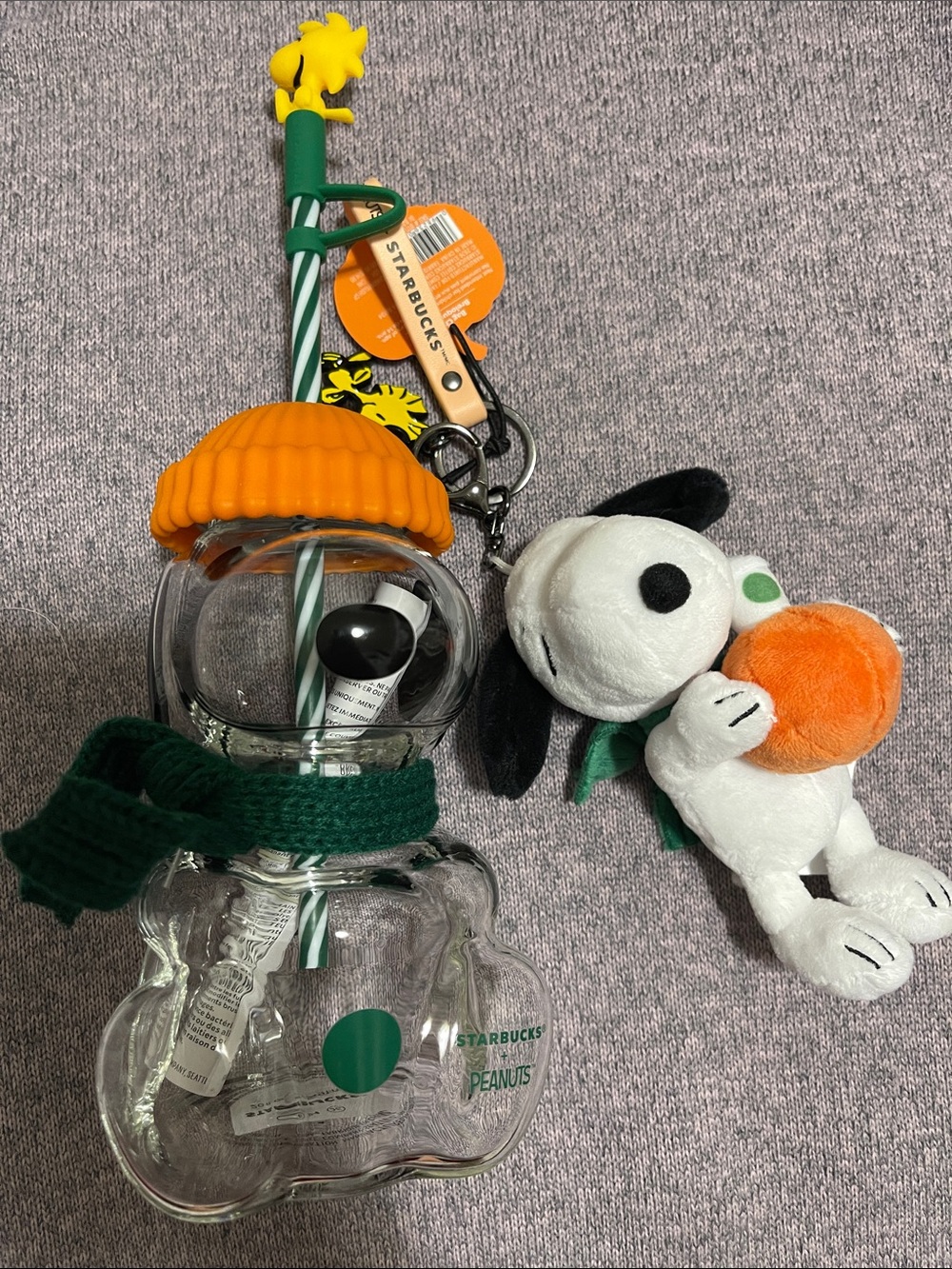 Starbucks x  Snoopy Glass Cup + Snoopy Bag Charm